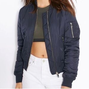 TOPSHOP Navy Blue Full-Zip Soft Faux Fur Lining Bomber Jacket Size US 12